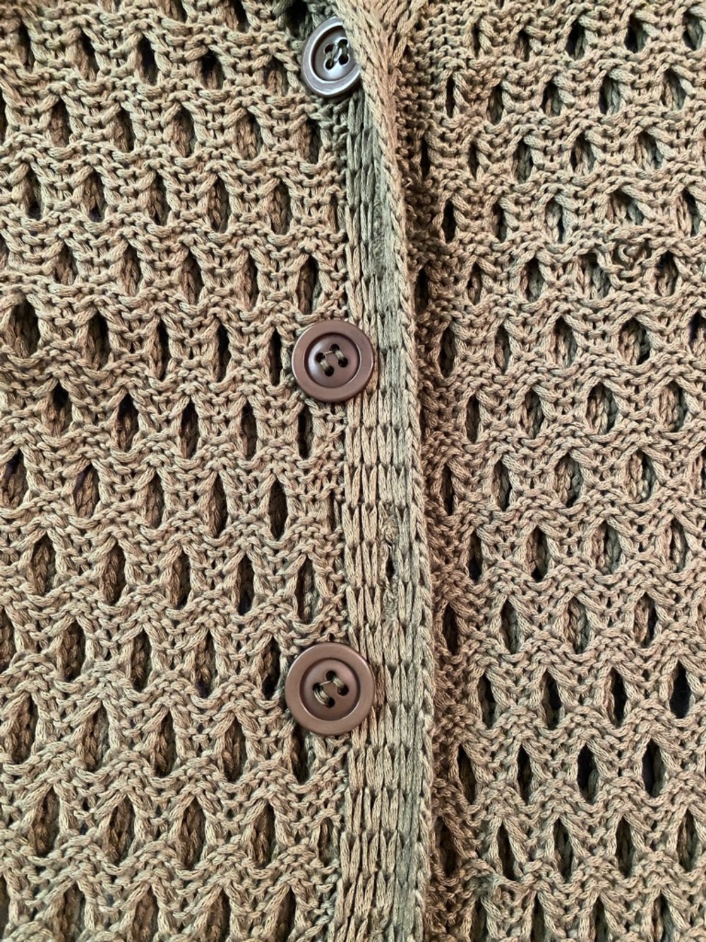 Long Olive Open-Knit Button-Front Cardigan - Picture 3 of 6